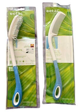 Etac Long Reach Hairbrush & Comb Set Ergonomic Design Latex-Free Blue/White